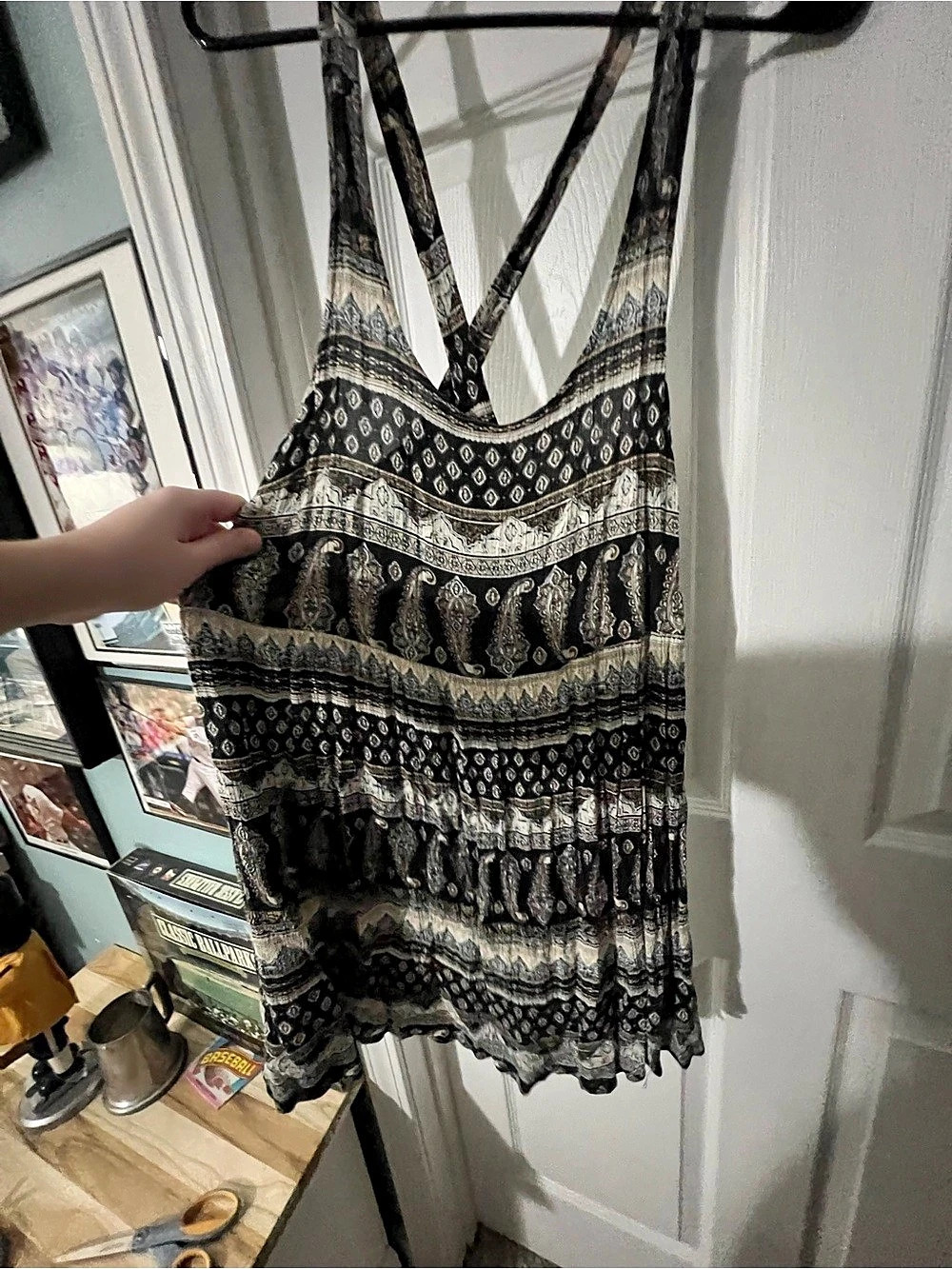Forever 21 Paisley Print Tank Top Black & White Medium (mini dress)